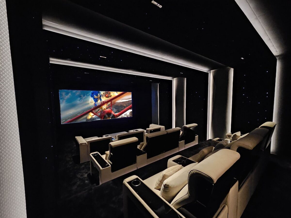 Luxury private home cinema seating and starlight ceiling