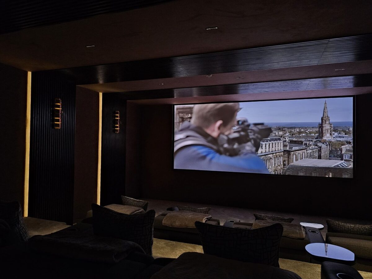 Emirates Hills private home cinema with cinematic screen