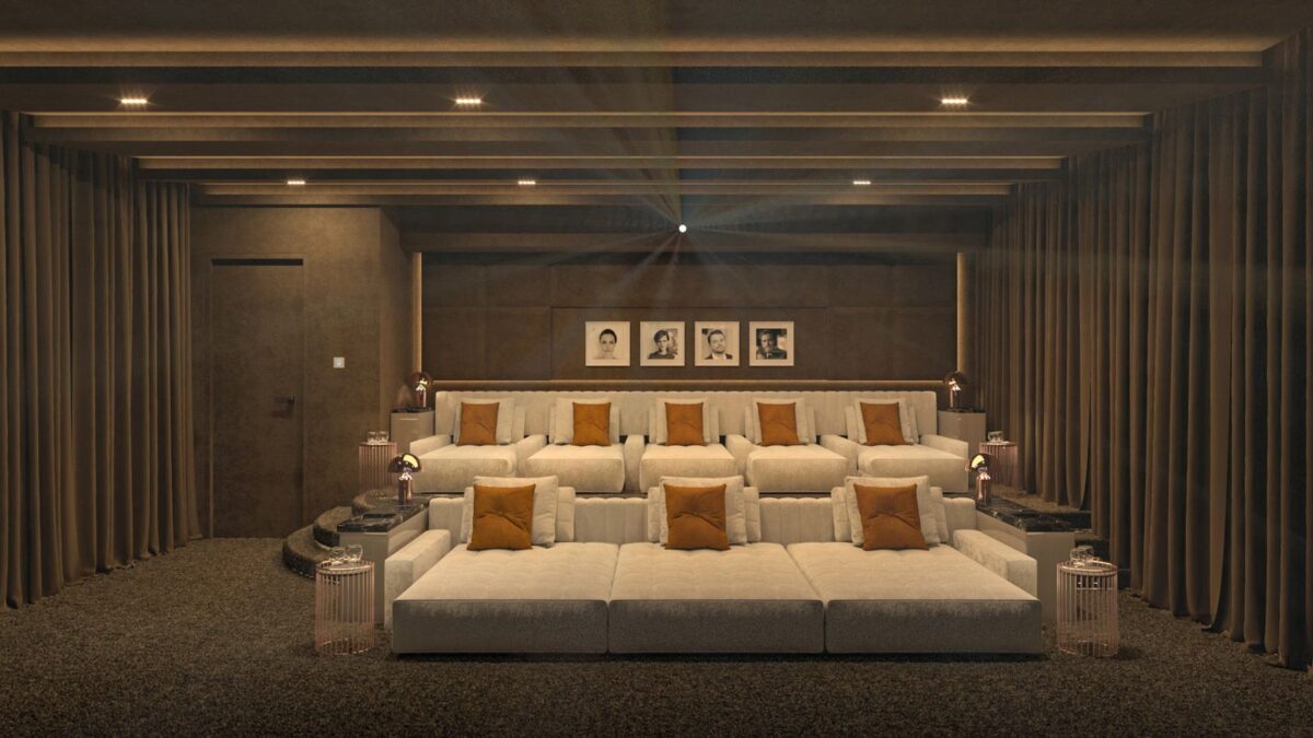 Nad Al Sheba villa home cinema with acoustic wall panels